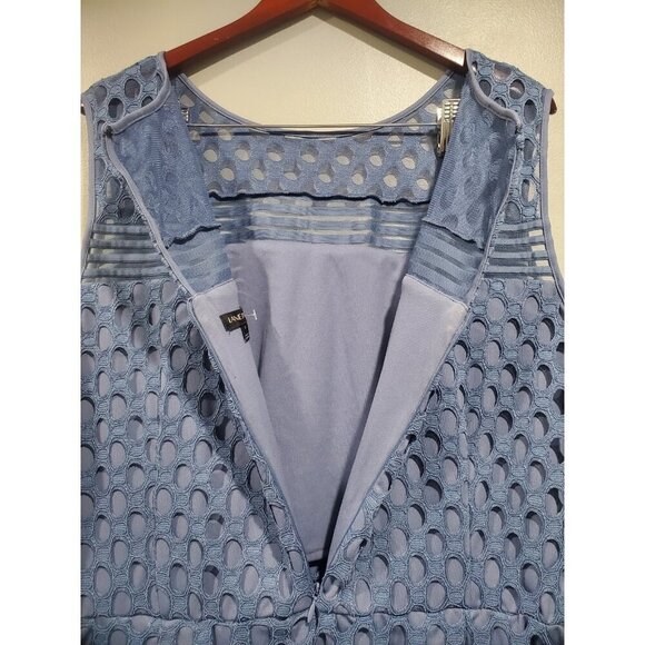 Lane Bryant Blue Sleeveless Geo Eyelet Lace Mesh A Line Fit & Flare Dress Sz 24 - Picture 14 of 16